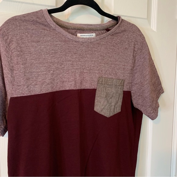 Denim & Flower Men’s Maroon Colorblock T-Shirt, size L - Picture 3 of 5